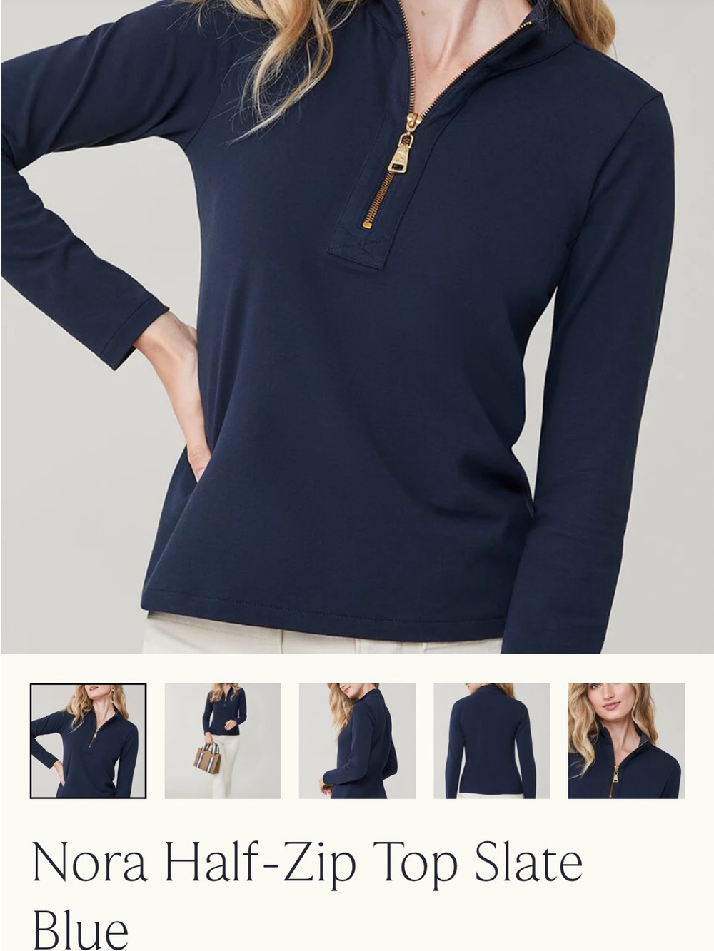 Spartina 449 Navy Half‑Zip Pullover with Gold Zipper